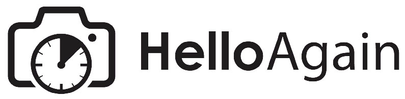 Hello Again app black logo